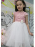 Pink Lace Scalloped Neck Flower Girl Dress